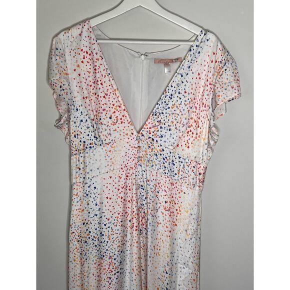 Hutch Multi Heart Short Sleeve V-Neck Button Front Hi-Low Maxi Dress White 12 - Picture 3 of 12